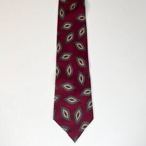 Stafford Paisley Print Mens Neck Tie Red Green 100% Silk Made in USA